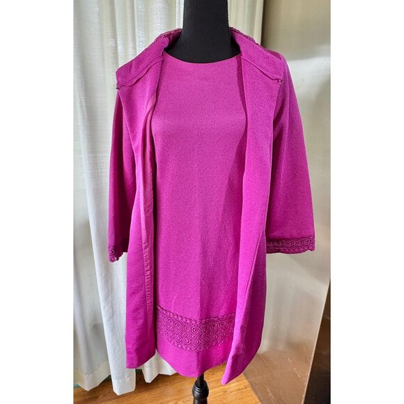 Vintage 1960s two-pieces set, magenta sleeveless dress & matching jacket - Picture 2 of 10